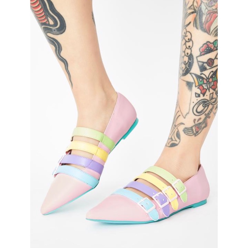 Strange Cvlt Flats Pastel Coven Mary Janes Pink Witch Pointed Toe